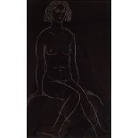 Eric Gill (1882-1940), female seated nude, wood engraving, 22x13.5cm