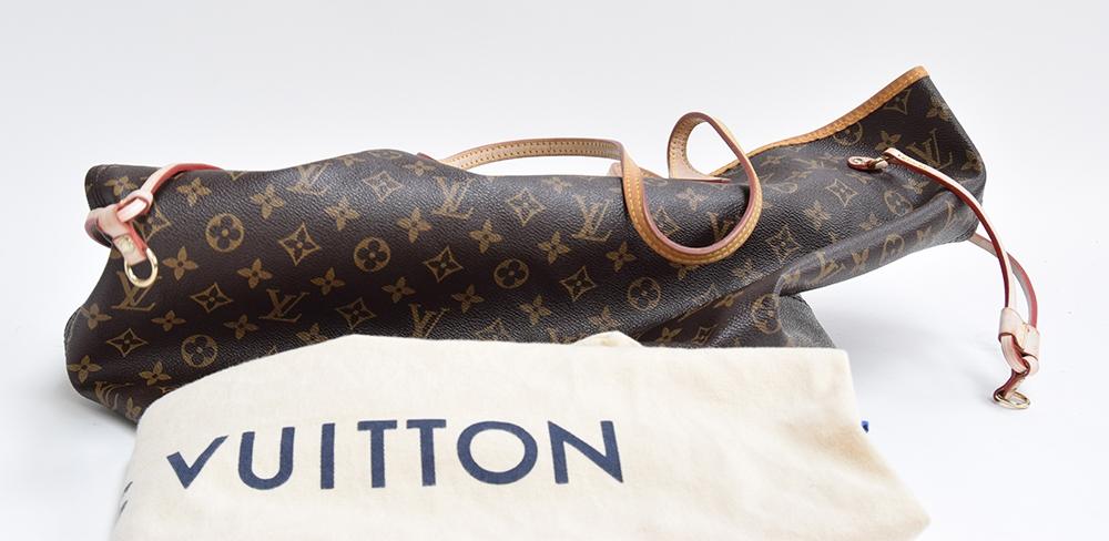 Louis Vuitton monogram 'Neverfull' tote bag with tan leather trim and handles, clean fabric interior - Image 2 of 4