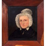 American Primitive School, 19th century, Portrait of a Young Lady in a Black Dress with White Collar