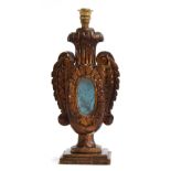 An Italian mirrored giltwood two handled urn table lamp, adapted for electricity, 37cmH