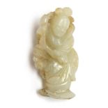 A Chinese carved jade figure of Guanyin holding branches, 6.5cmH Provenance: from the estate of