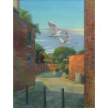 Ann Arnold, Swans in urban flight, oil on canvas, signed and dated lower right 1978, 60x45cm