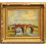 English School 19th century, A Bridge over a River, oil on canvas, 20x36cm