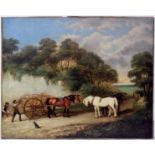 Augustus Samuel Boult, (Fl. 1815-1853, British) Labourers quarrying and loading sand with shire