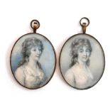 Manner of John Hazlitt. Miniature portrait of Miss Fanny Boswell and her sister with powdered hair