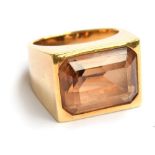 A 1970s American mens gold signet ring, tested as 18ct, set with large quartz stone (possibly