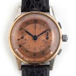 A GENTLEMAN'S STEEL AND GOLD FILLED CHRONOGRAPH WRIST WATCH CIRCA 1950s, Salmon pink dial