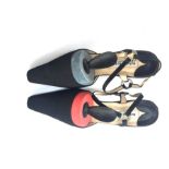 Ravishing pair of evening shoes by Manolo Blahnik, black satin, stiletto heel, ankle strap with