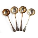 Four George III silver Old English pattern sauce ladles, maker's mark RC, London 1785, 6.3oz