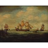 English School 19th Century, A frigate in three positions off the downs on the English coast, oil on
