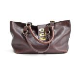 Large chocolate leather Mulberry handbag with, brass hardware and zip and three alternative