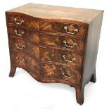 A serpentine fronted chest of four graduating drawers, the top with crossbanding and stringing,