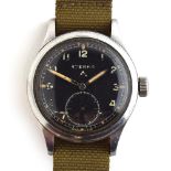 A RARE GENTLEMAN'S STEEL BRITISH MILITARY WW2 ETERNA W.W.W WRIST WATCH CIRCA 1940s