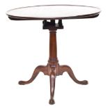 A 19th century mahogany dished top tripod table, with birdcage action on tripod scrolling legs,