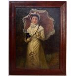 Sydney S. Morrish (1836-1894, British) An elegant lady wearing a white silk dress and gloves, a