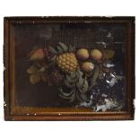 A Victorian woven felt collage picture of fruits in a basket, in contemporary frame, 50x59cm