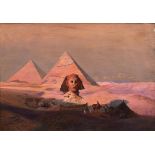 Hugo Vogel, 1855 - 1934, The Pyramids at Gizeh, 1st April 1895, signed 'H Vogel', oil on Canvas,