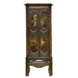 A late 18th century North Italian cupboard painted with vedute panels to the two panel doors and