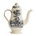 A c.1760 Wedgwood creamware coffee pot cover, printed in black with The Tea Party and The