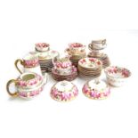 A harlequin Spode pink rose and parcel gilt pattern part tea service, comprising an ovoid teapot and