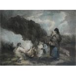 After George Morland. The Fern Gatherers, by J.R.Smith, published 1799, coloured mezzotint,
