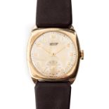 A GENTLEMAN'S 9CT GOLD TISSOT WIRST WATCH CIRCA 1955, ARABIC NUMERALS