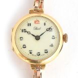 A LADIES 18CT GOLD REID BRACELET WATCH CIRCA 1910/20s, PORCELAIN DIAL, PAINTED ARABIC NUMERALS,