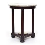 An Empire mahogany circular occasional table, with later marble top and marble insert to the lower