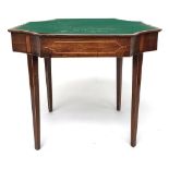 An Edwardian card table with satinwood inlay and crossbanding, tapered legs, 85x74cmH