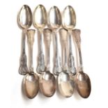 A set of eight Scottish silver George IV king's pattern spoons, makers mark WC over PC, Glasgow