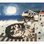 Mary Fedden OBE RA (British, 1915-2012), Resting cat, watercolour and collage on hand-made paper,