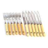 A set of six silver and bone handled fruit knives and forks, by Garrard & Co Ltd, Sheffield 1967,