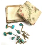 Turquoise and gilt metal cufflinks together with turquoise and gilt metal shirt buttons in a Liberty