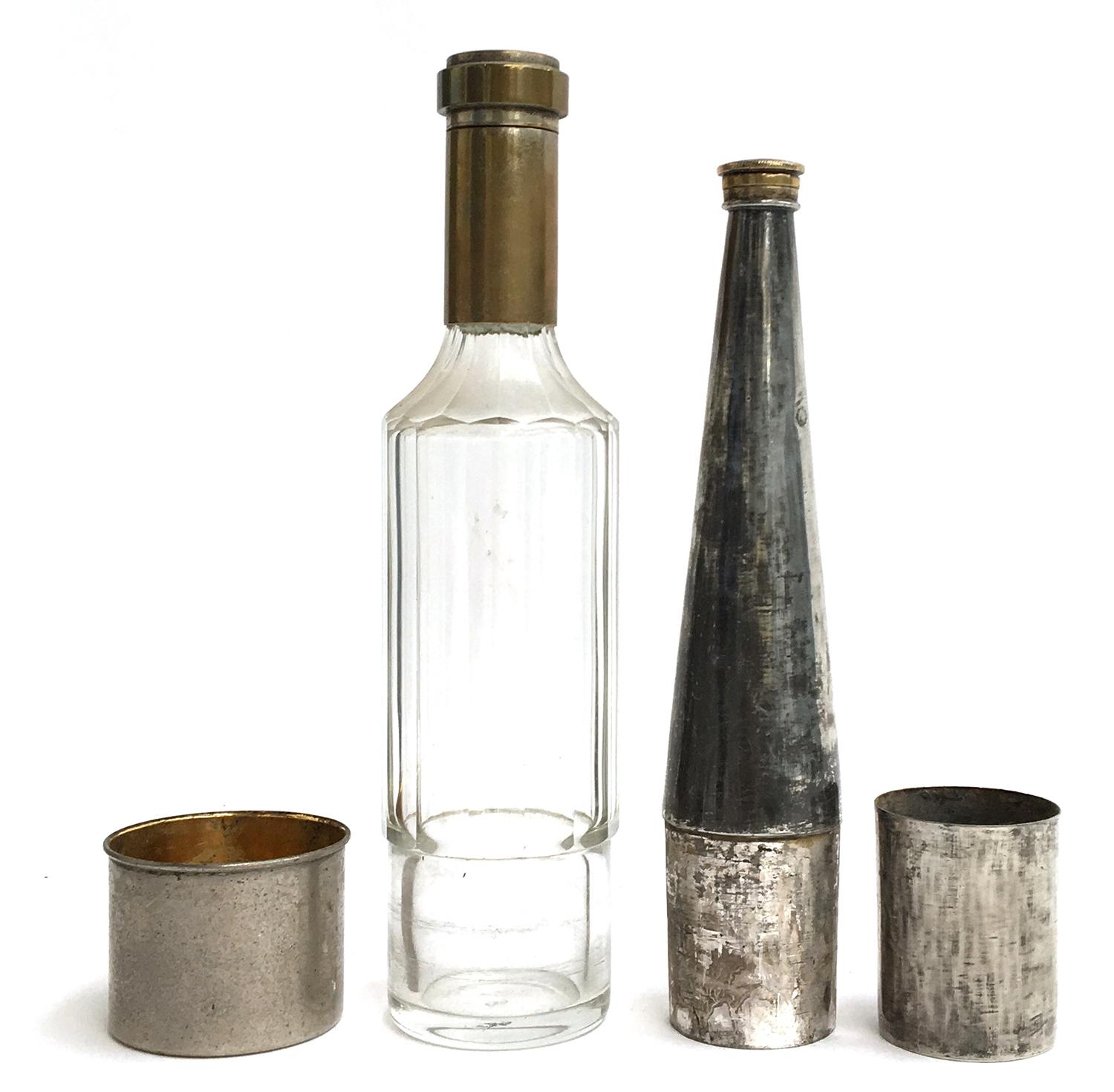 A silver plate conical saddle flask by James Dixon & Sons with removable beaker, 25.5cmH; together