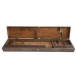 A 19th century mahogany rifle case with brass corner bracings and vacant plaque, fitted interior,