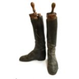 A pair of gent's black leather hunting boots with trees, approximately size 9