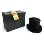 A Tress & Co., London, gent's black silk top hat, made expressly for R. Buttress & Co., Cambridge,