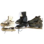 A box of three pairs of vintage ice skates, two ladies and one gent's, to include Polar-Terra,