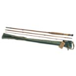 An S.Allcock & Co, Redditch three piece split cane 9ft trout fly rod in original cloth bag with