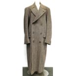 A Herringbone tweed gents double breasted overcoat tailored by John Hazzard and Son. Sherborne,