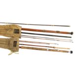 A Hardy of Alnwick 15' three piece Greenheart fly rod, in rod bag with spare top section (1875);