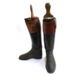 A pair of David Davies black leather gent's hunting boots with mahogany leather tops, with Jackson