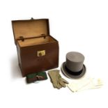 A 'The City Trunk Stores', London EC2 leather top hat box, with a Hillhouse & Co, London, grey