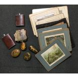 Table mats and coasters, together with decorated stones depicting wildlife, and two leather hip