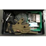 A Team Daiwa tackle box and strap, containing various sea fishing leads, weights, and accessories;