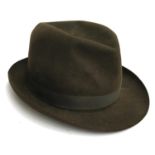 A gents brown felt Moss Bros. racing trilby, size 7 1/8