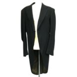 Tailored wool mourning suit with tails, trousers with button fly and braces, John Hazzard & Son,