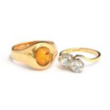 A gent's 18ct gold ring set with oval amber stone (scratched), gross weight 14.1g, size S.5;