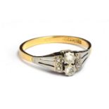 An 18ct gold Art Deco diamond ring in platinum setting, size Q, gross weight 2.4g