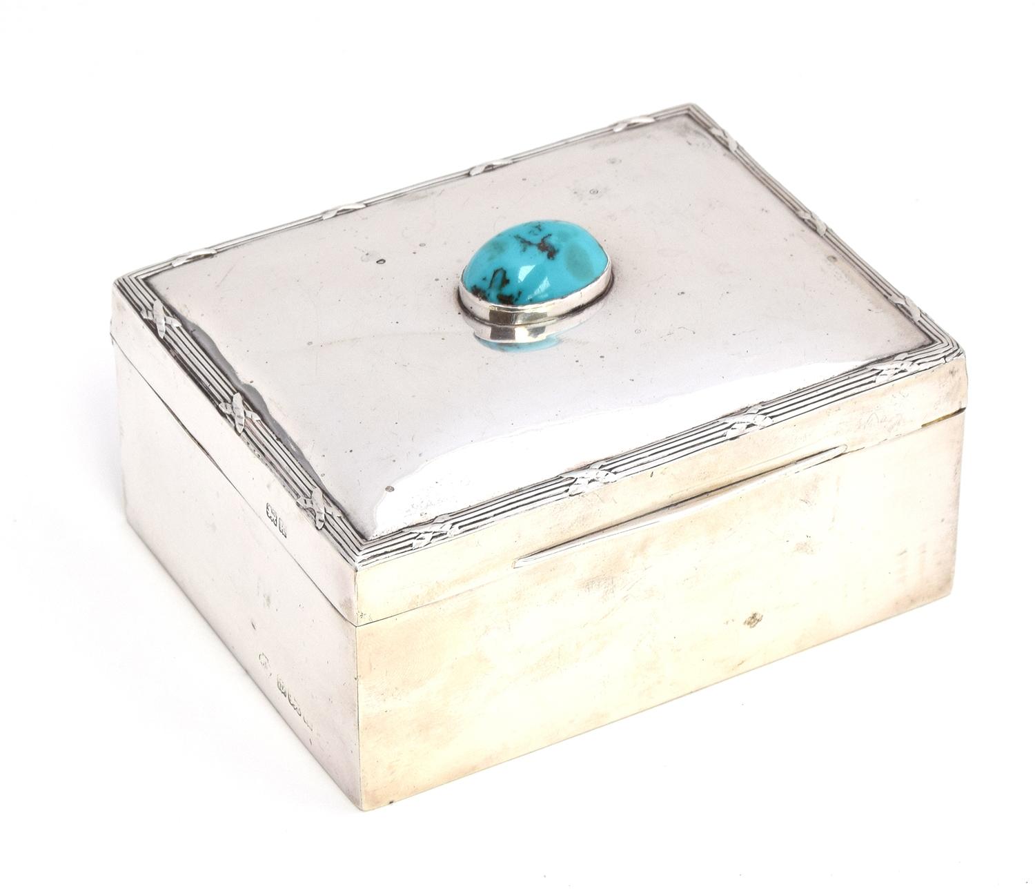 A silver cigarette box, lined, by William Hutton & Sons Ltd, Birmingham 1909, the hinged lid with - Image 2 of 2